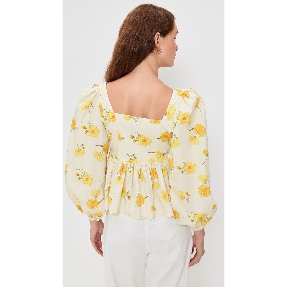 The Lulo Project Yellow White Floral Square Neck Puff Sleeve Blouse Size L $295 - Picture 3 of 5